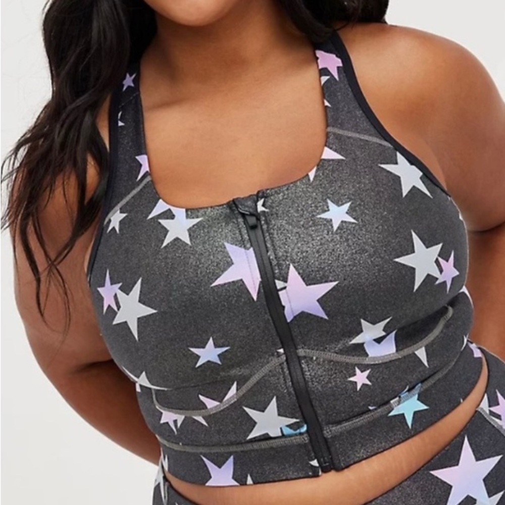 Torrid Zip Front Longline Low-Impact Sports Bra Size 3 Grey Shine Star Core Yoga - Picture 6 of 15